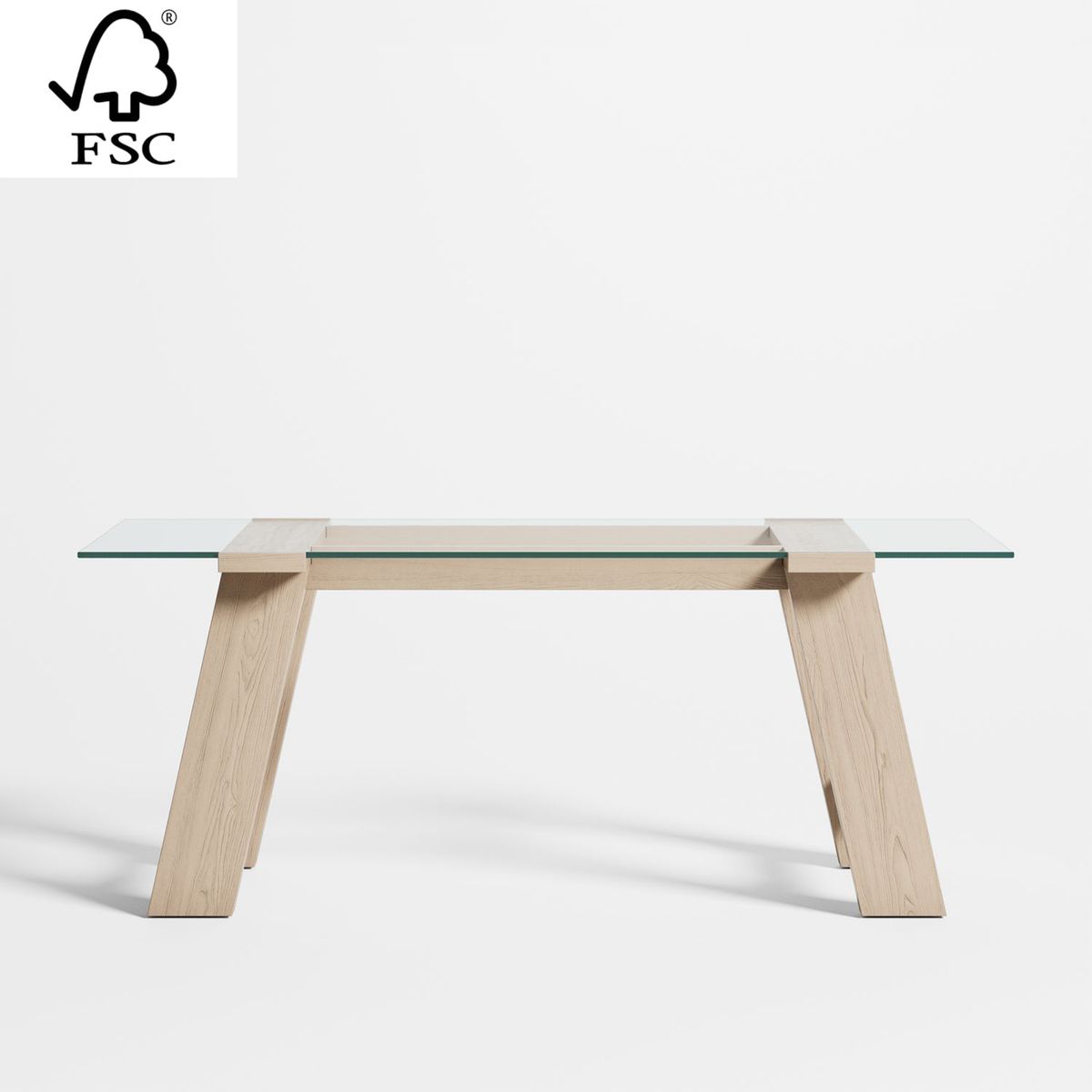 CRATE & BARREL - Escritorio Madison Bleached de Cristal con Base de Madera