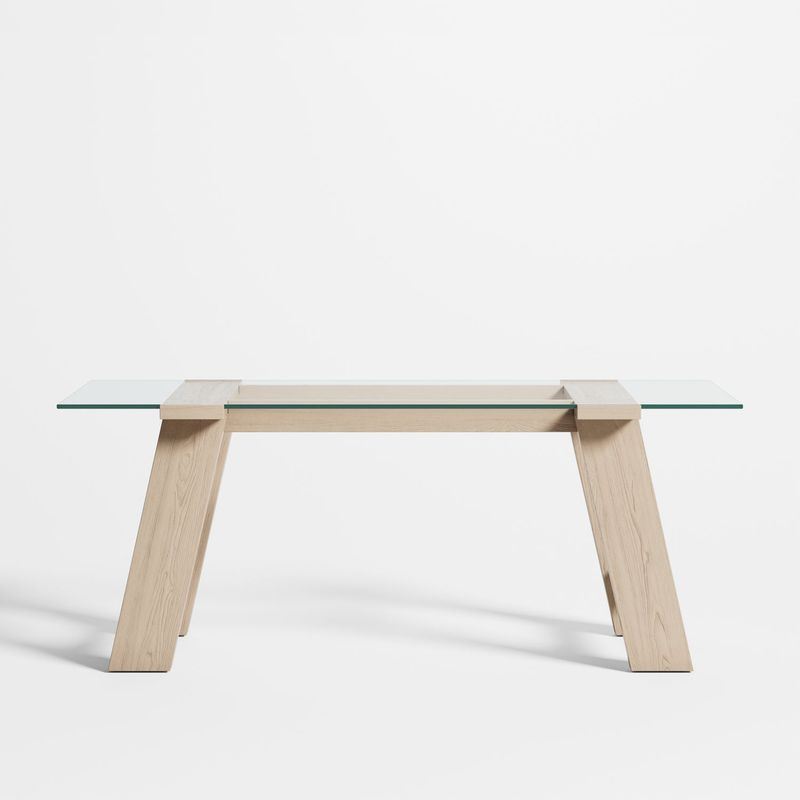 CRATE & BARREL - Escritorio Madison Bleached de Cristal con Base de Madera