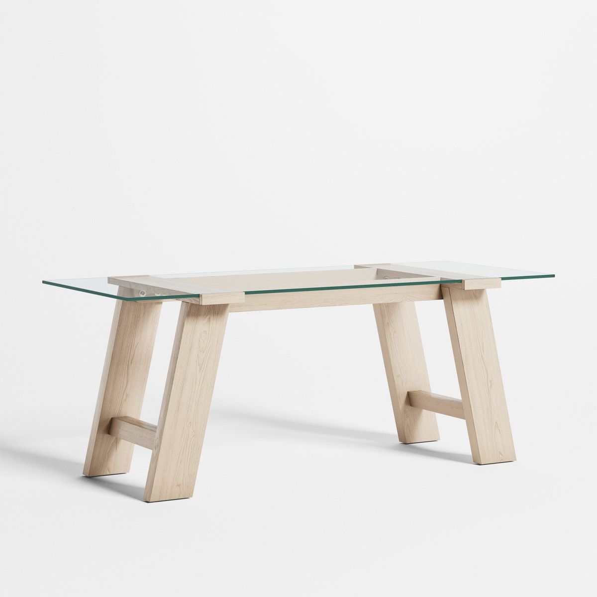 CRATE & BARREL - Escritorio Madison Bleached de Cristal con Base de Madera