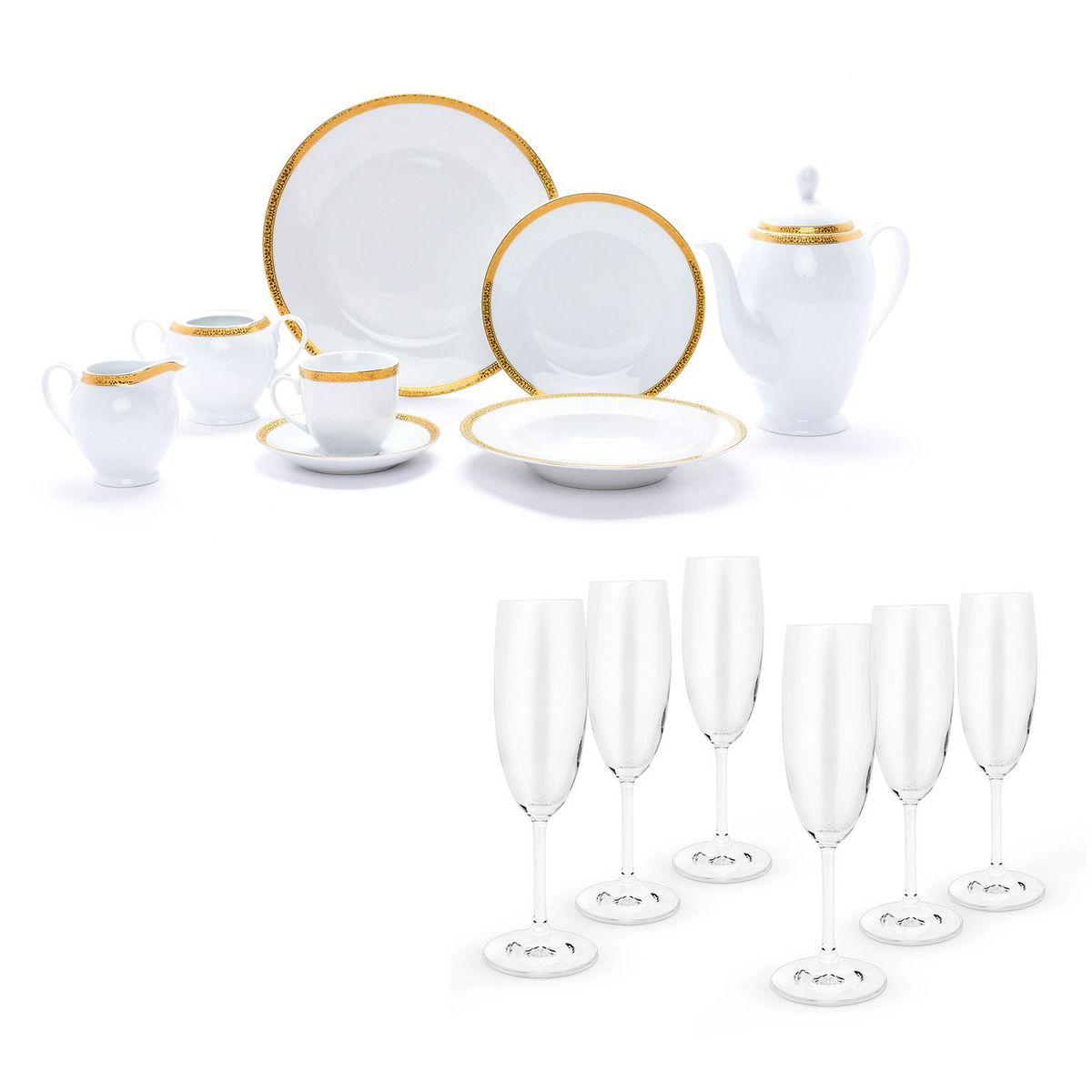 RONA - Juego de 25 Piezas Diana Gold + Set de Copas Champagne Rona