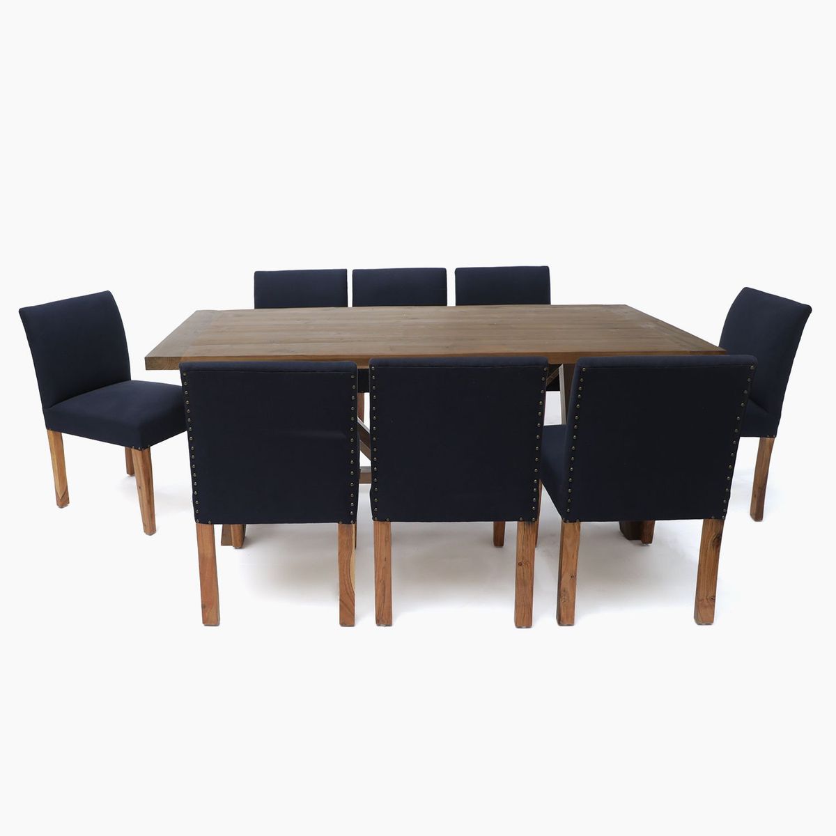 BASEMENT HOME - Juego de comedor: Mesa Iker + 8 Sillas Transtevere azul