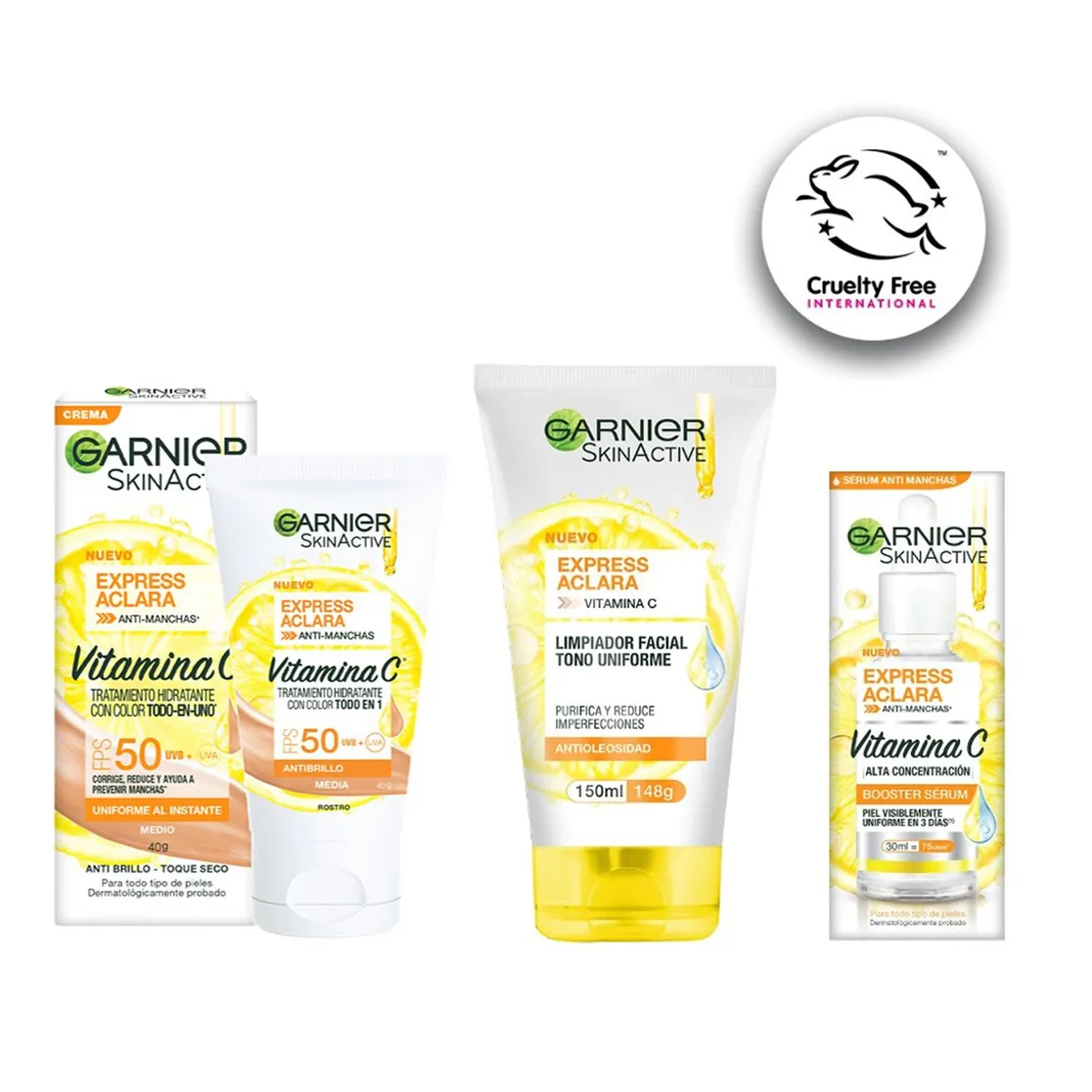 GARNIER - Pack Garnier Express Aclara Gel Limpiador + Serum + Crema Tratamiento