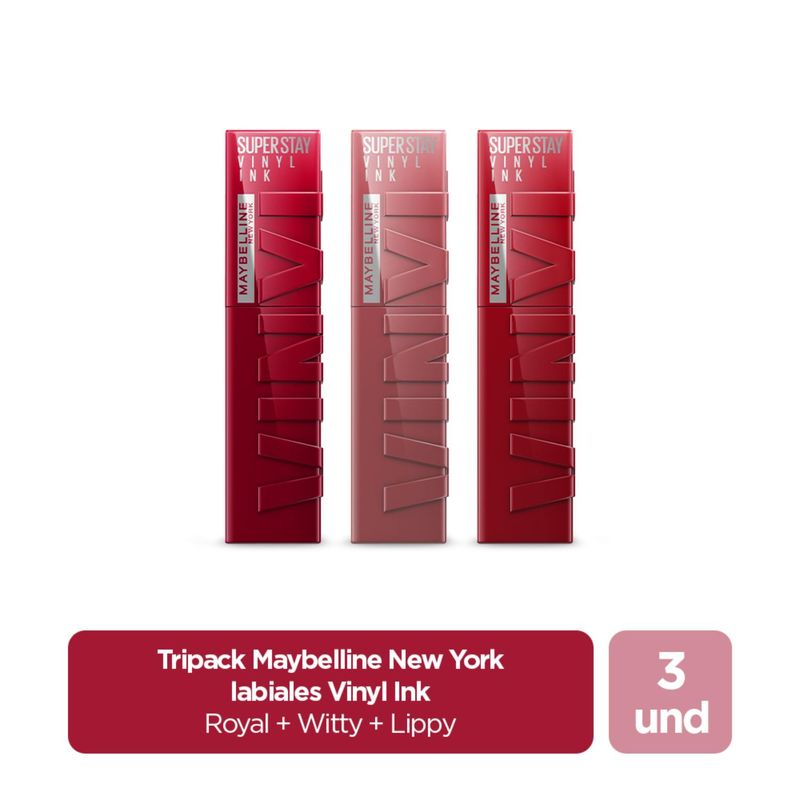 MAYBELLINE - Tripack Maybelline New York Labiales Vinyl Ink  Royal + Witty + Lippy