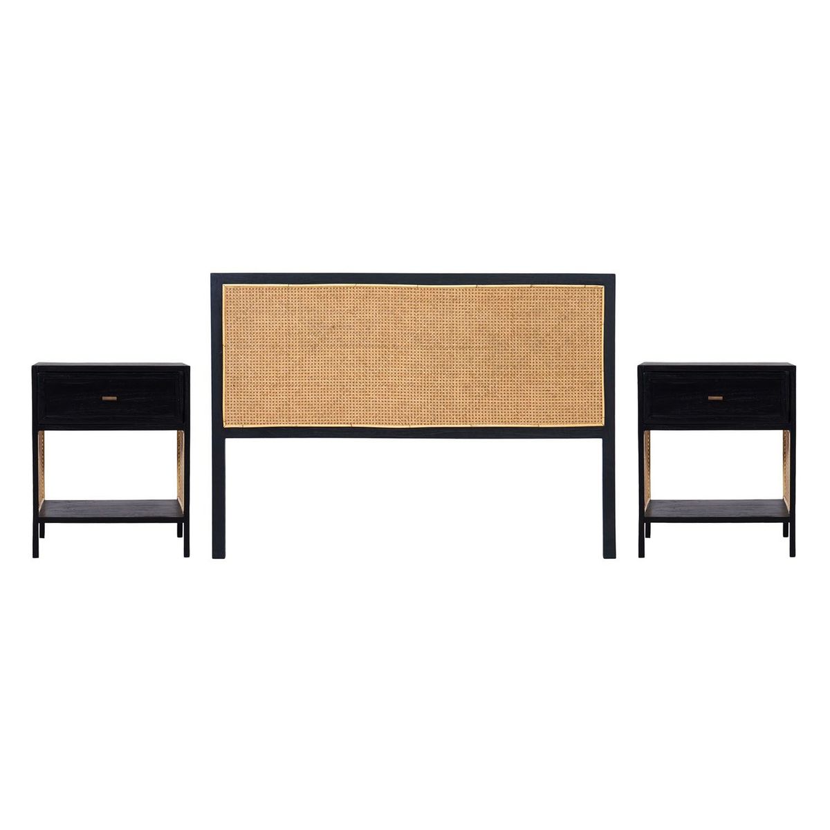 BASEMENT HOME - Combo Holden Negro: Cabecera Queen + 2 Veladores