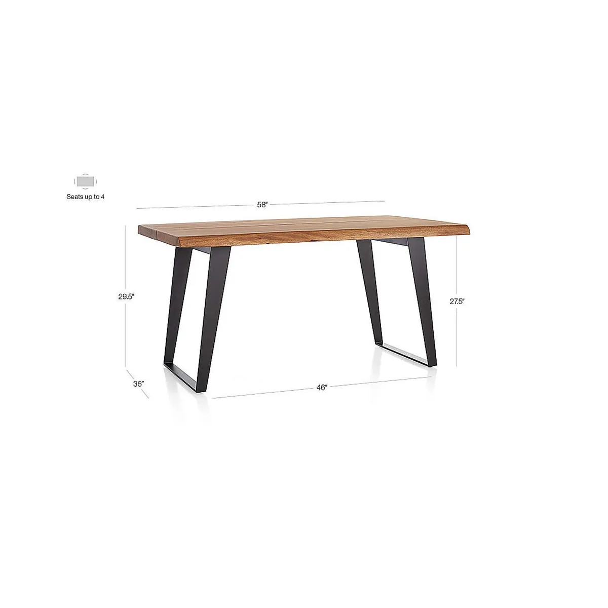 CRATE & BARREL - Mesa de Comedor Yukon de Madera Maciza con Base de Hierro (4 Puestos)