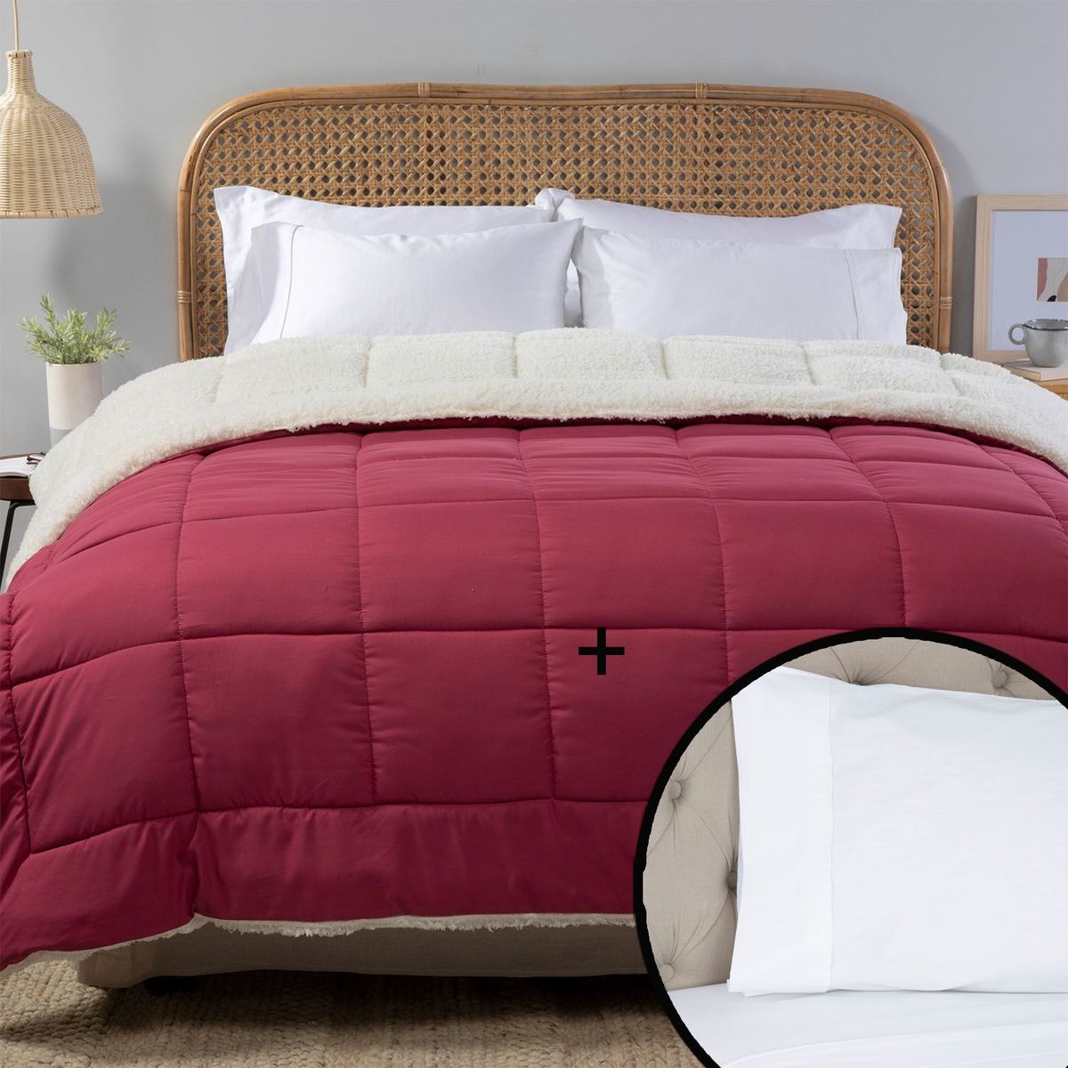 MICA - Edredón Estocolmo con Sherpa + Juego de Sábanas 180 Hilos Mica