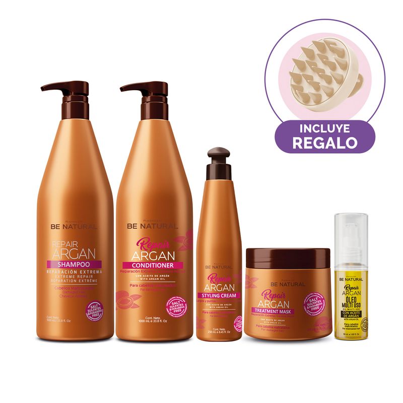 BE NATURAL - Pack Repair Argan Para Cabello Dañado 1 Litro Be Natural