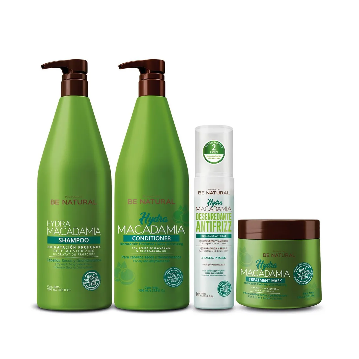 BE NATURAL - Pack Hydra Macadamia Para Cabello Seco 1 Litro