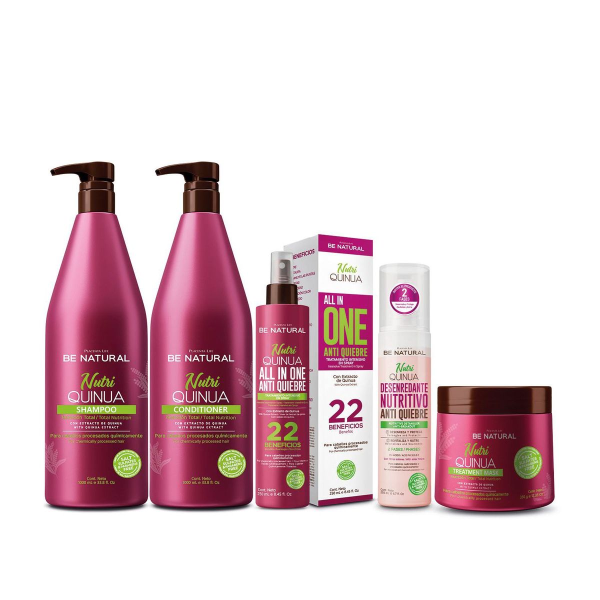 BE NATURAL - Pack Nutri Quinua Para Cabello Procesado 1 Litro Be Natural