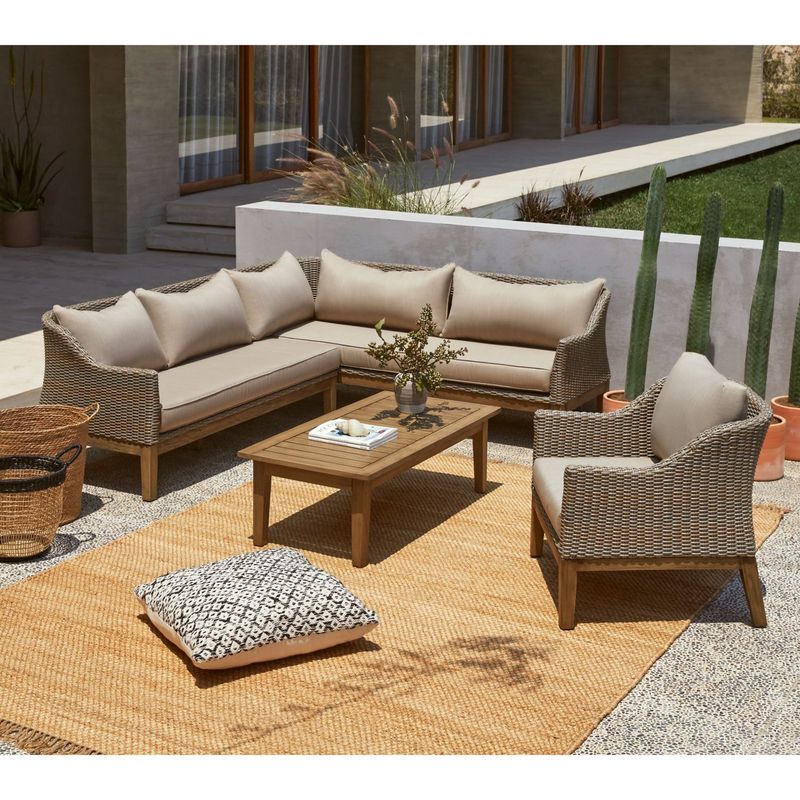 ROBERTA ALLEN - Juego de Sala de Terraza Kawaii: Seccional + Sofá 1 Cuerpo + Mesa de Centro