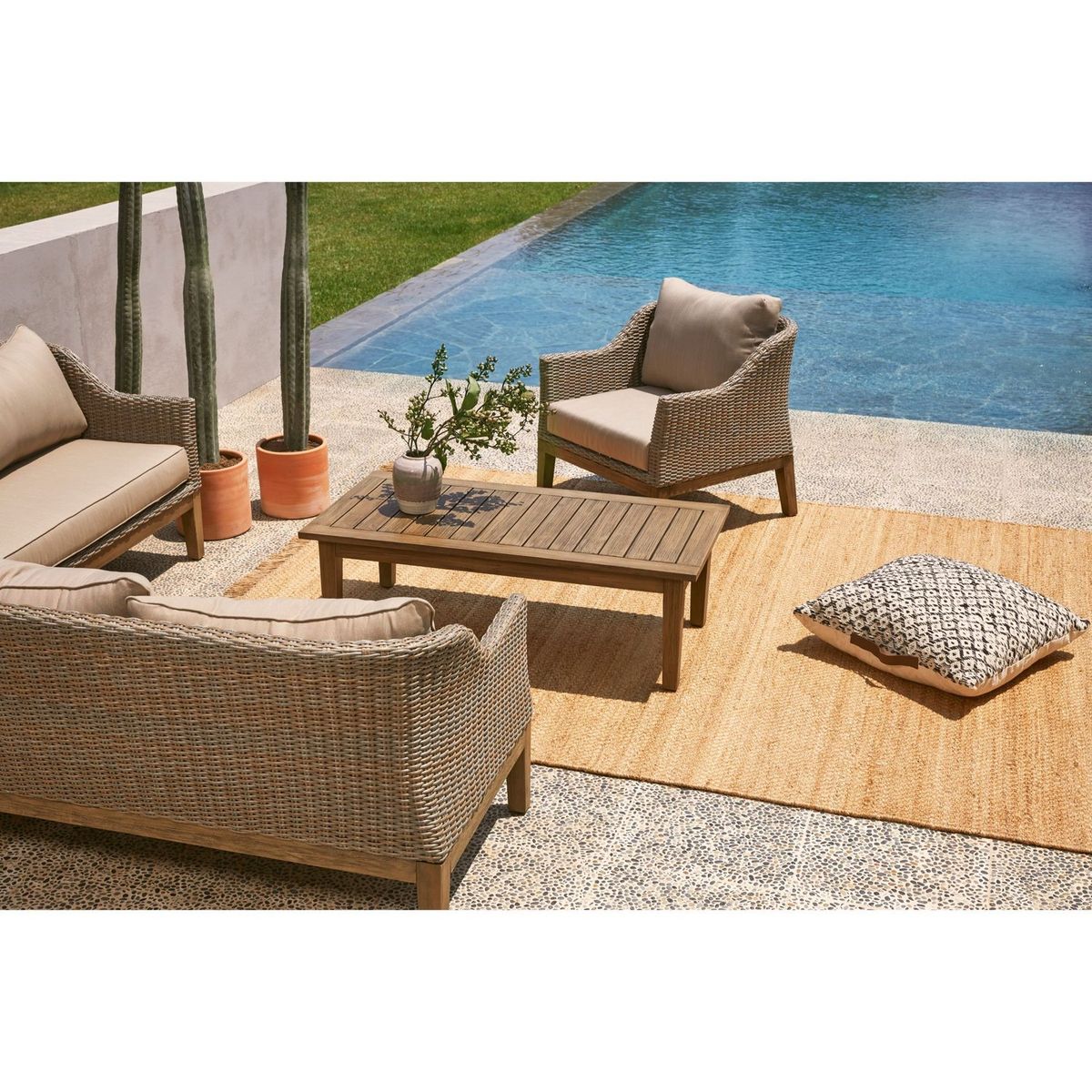 ROBERTA ALLEN - Juego de Sala de Terraza Kawaii: Seccional + Sofá 1 Cuerpo + Mesa de Centro