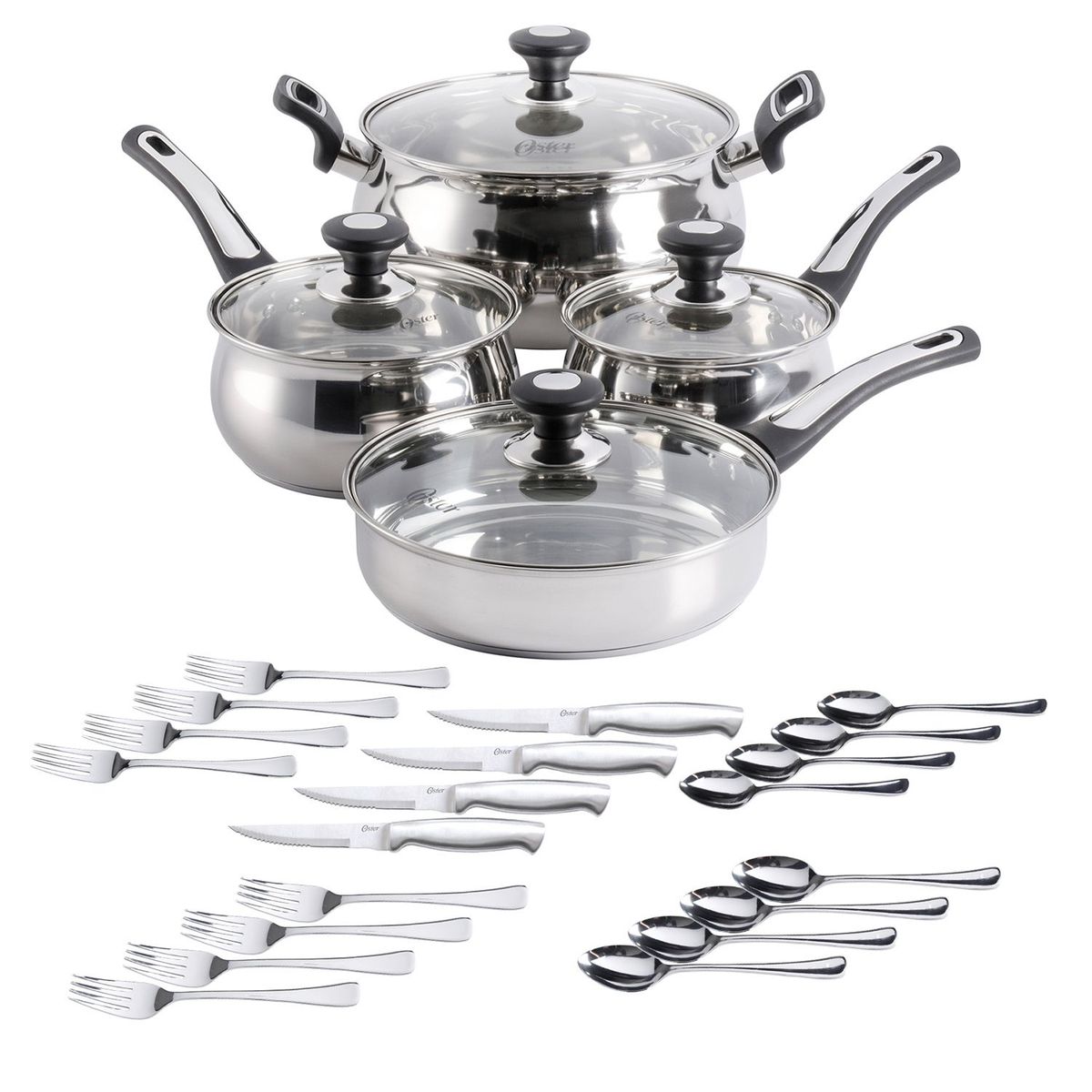 OSTER - Juego de Ollas 28 Piezas Acero Inoxidable Oster