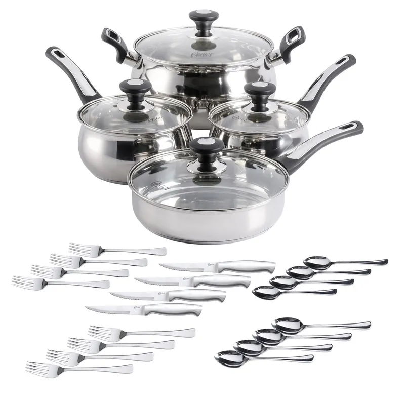 OSTER - Juego de Ollas 28 Piezas Acero Inoxidable Oster