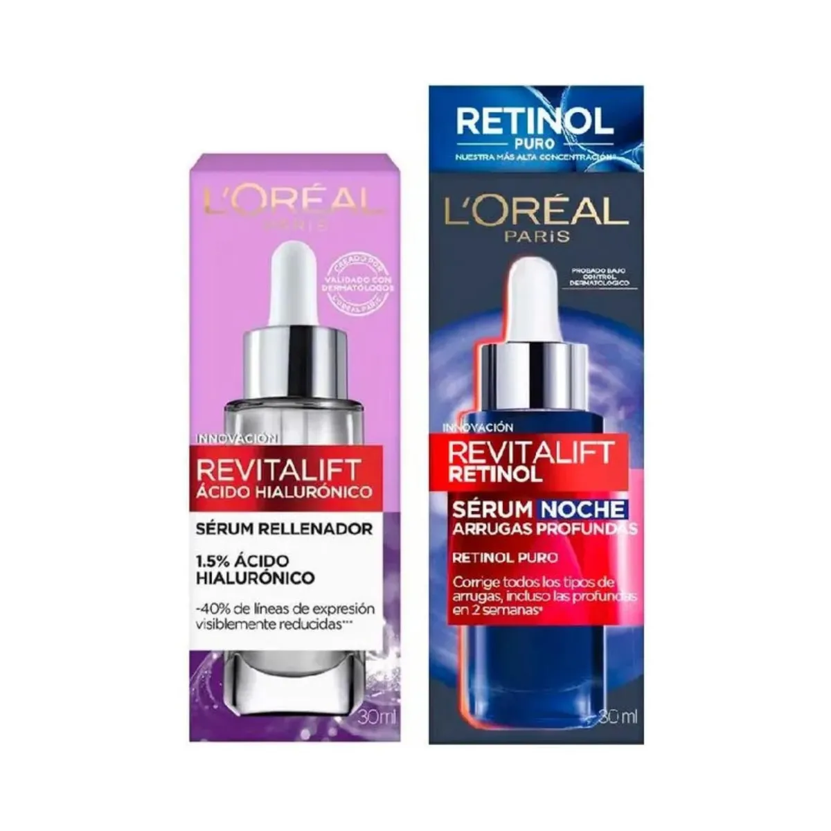  - Pack LOreal Paris Serum Rostro Ácido Hialurónico + Serum Rostro Retinol