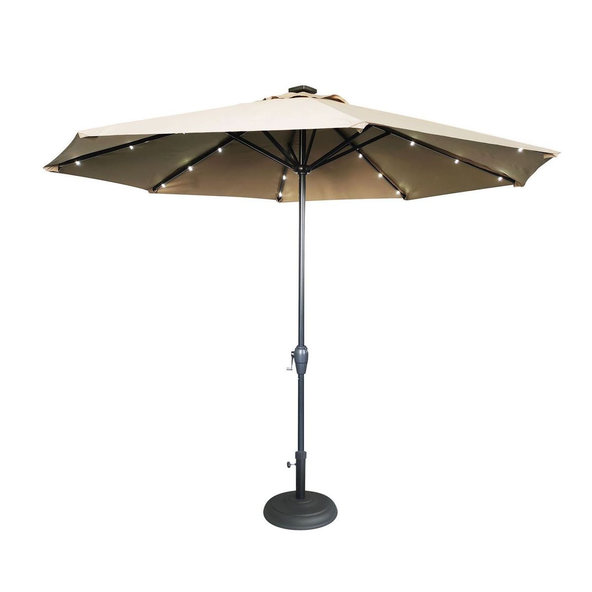 MICA - Sombrilla Plegable Azulo 2.7m con Panel Solar, Base y Puerto USB Taupe