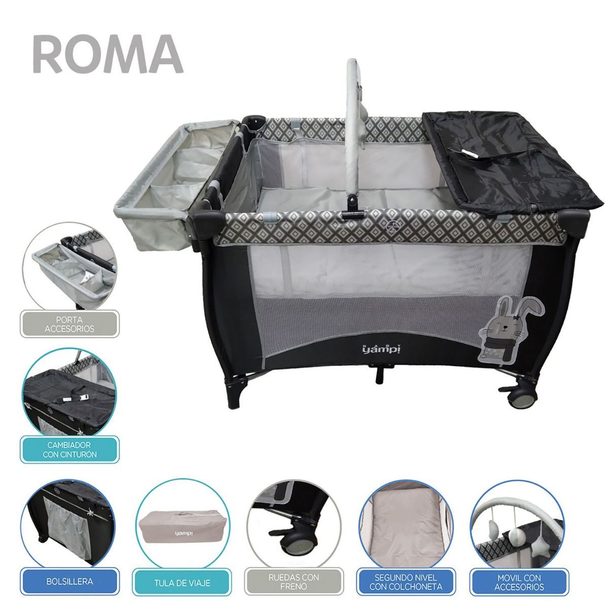 YAMP - Pack Cuna Bebe Corral + Colchon Pack & Play