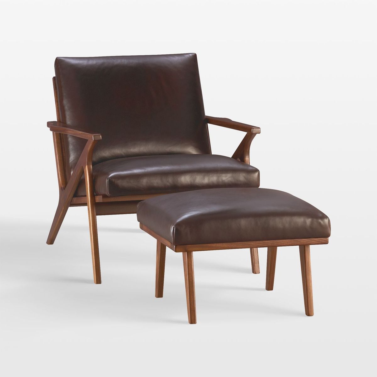 CRATE & BARREL - Set De 2 Sillas De Cuero Cavett + Otomana