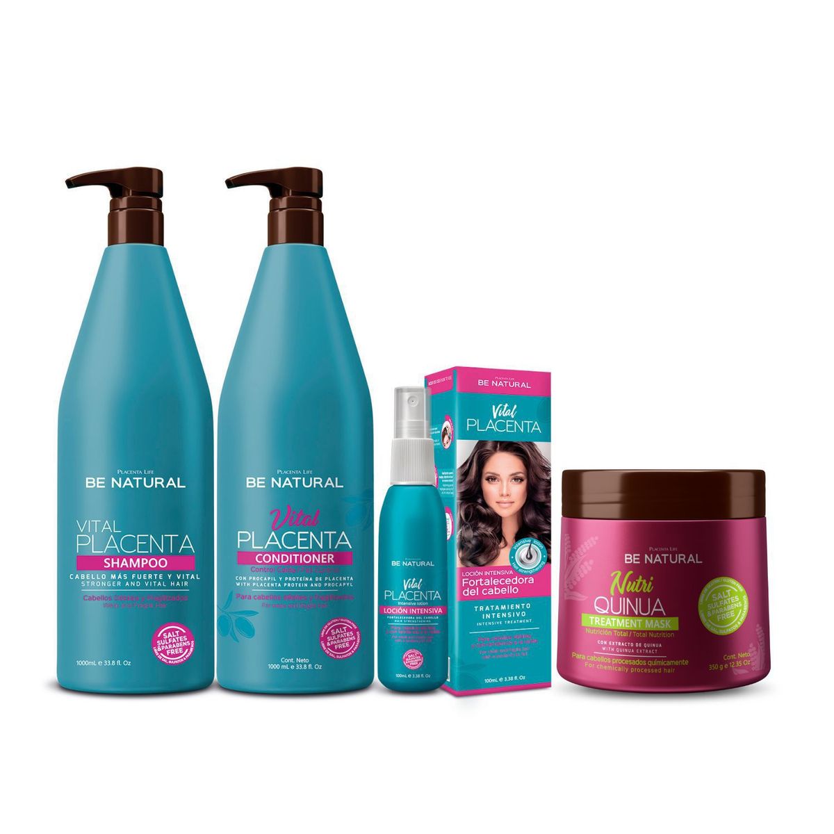 BE NATURAL - Pack Fortalecedor De Cabello Vital Placenta 1 Litro Be Natural