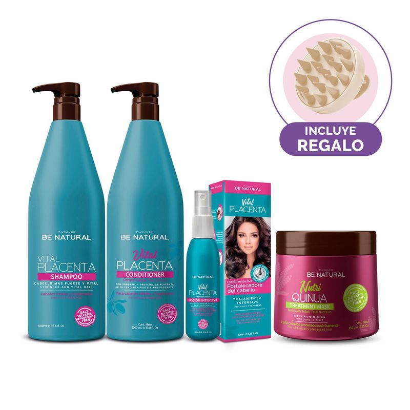 BE NATURAL - Pack Fortalecedor De Cabello Vital Placenta 1 Litro Be Natural