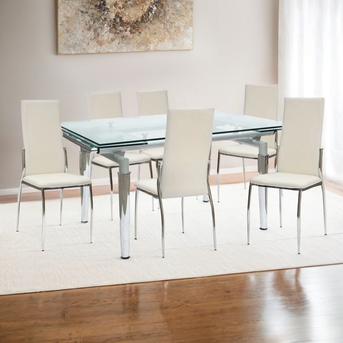 MICA - Juego de Comedor New Linear Extensible de 6 Sillas Blanco