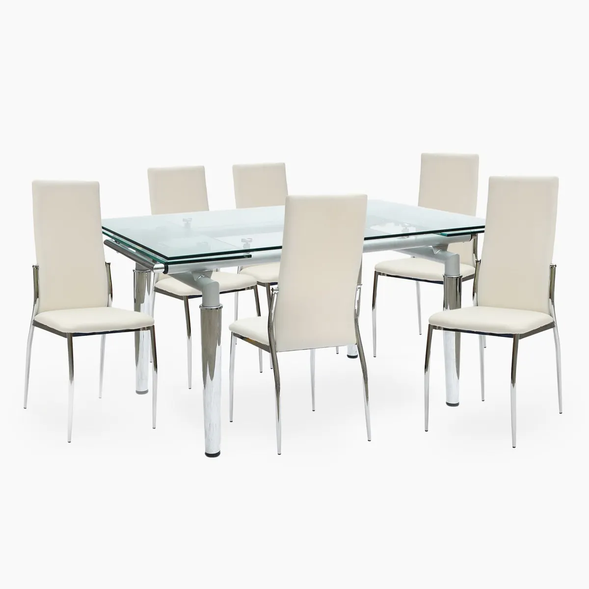 MICA - Juego de Comedor New Linear Extensible de 6 Sillas Blanco