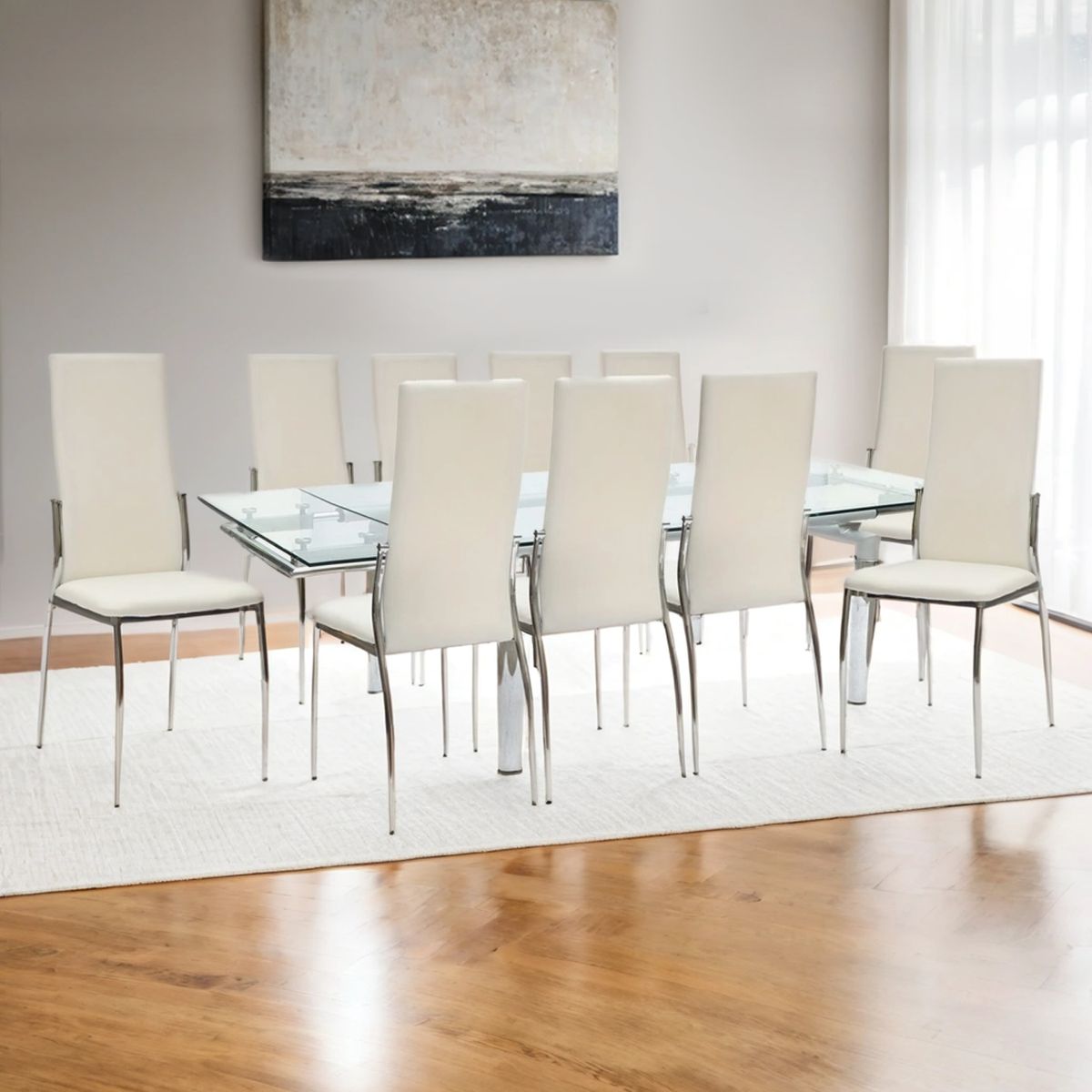 MICA - Juego de Comedor New Linear Extensible 10 Sillas Blanco