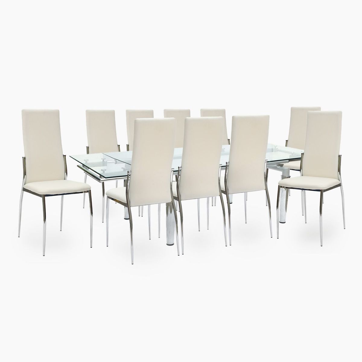MICA - Juego de Comedor New Linear Extensible 10 Sillas Blanco
