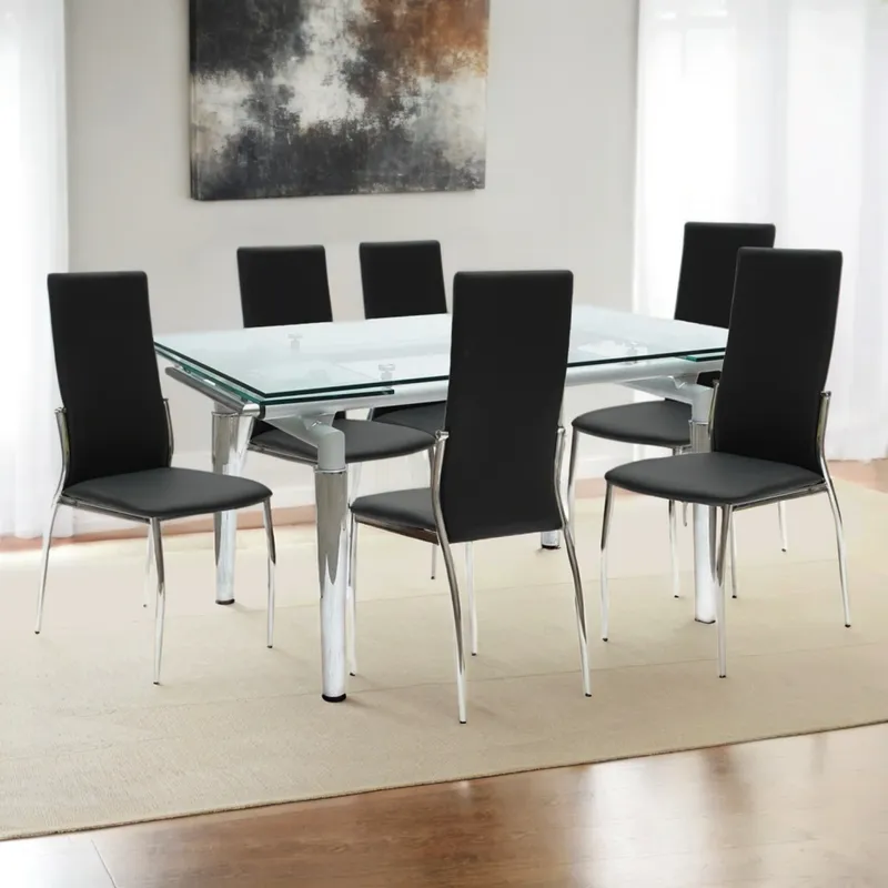 MICA - Juego de Comedor New Linear Extensible de 6 Sillas Negro