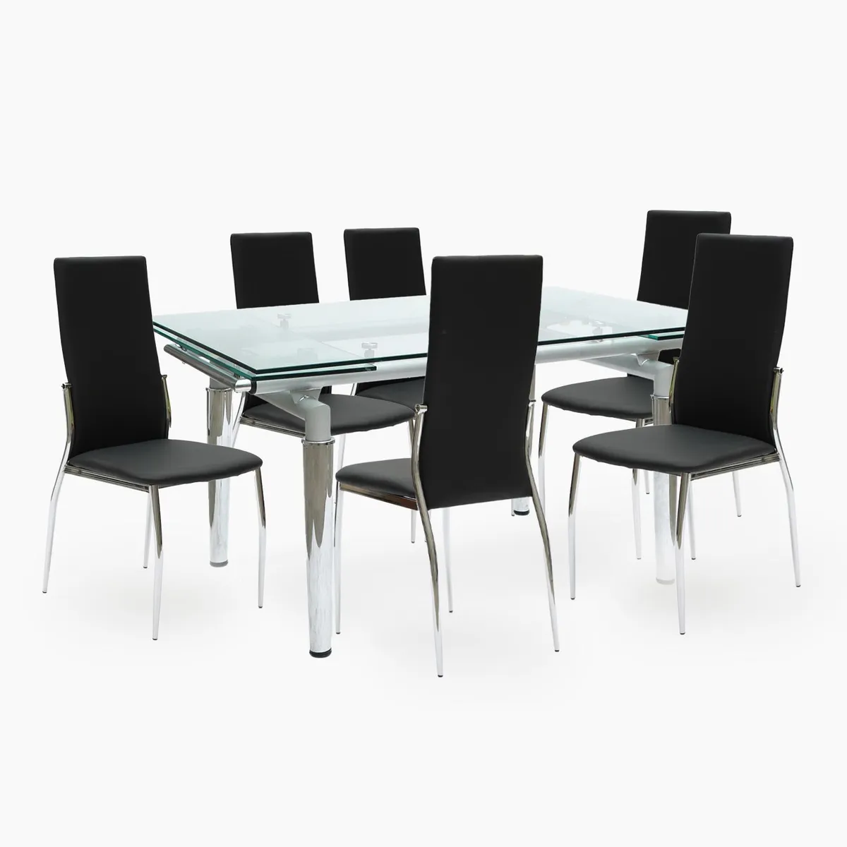 MICA - Juego de Comedor New Linear Extensible de 6 Sillas Negro