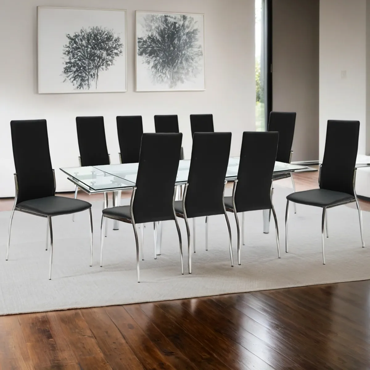 MICA - Juego de Comedor New Linear Extensible 10 Sillas Negro