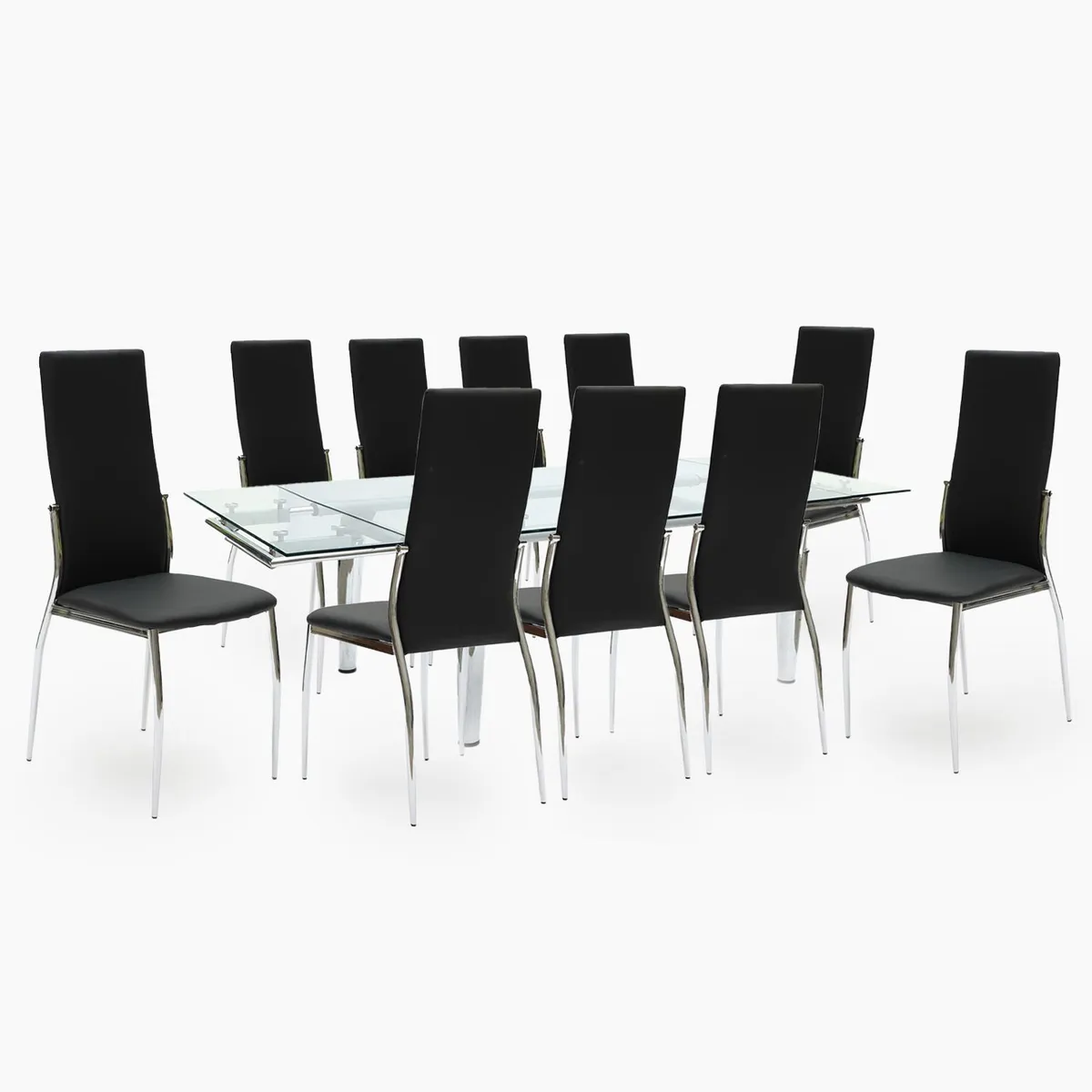 MICA - Juego de Comedor New Linear Extensible 10 Sillas Negro