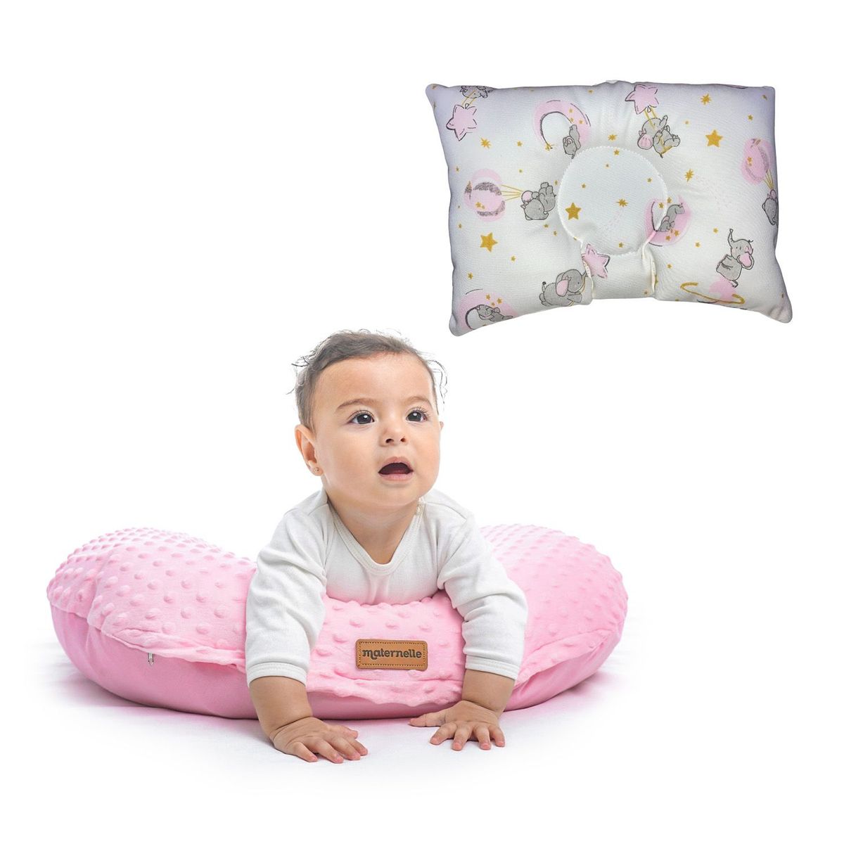 MATERNELLE - Almohada de Lactancia 5 en 1 + Almohada Anticabeza Plana