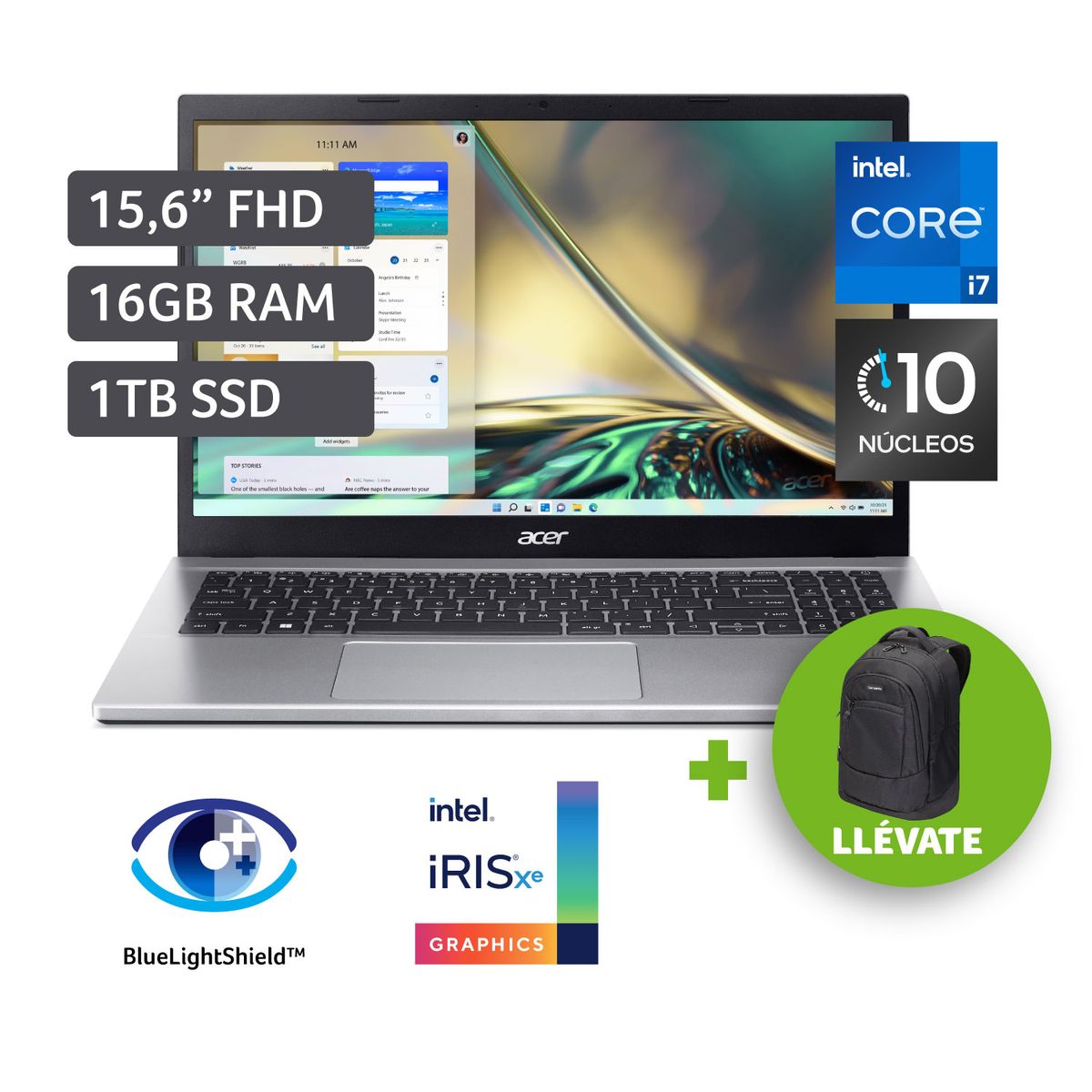 ACER - Laptop Acer Intel Core i7 16GB 1TB SSD Aspire 3 12va Gen 15.6 + Mochila Samsonite