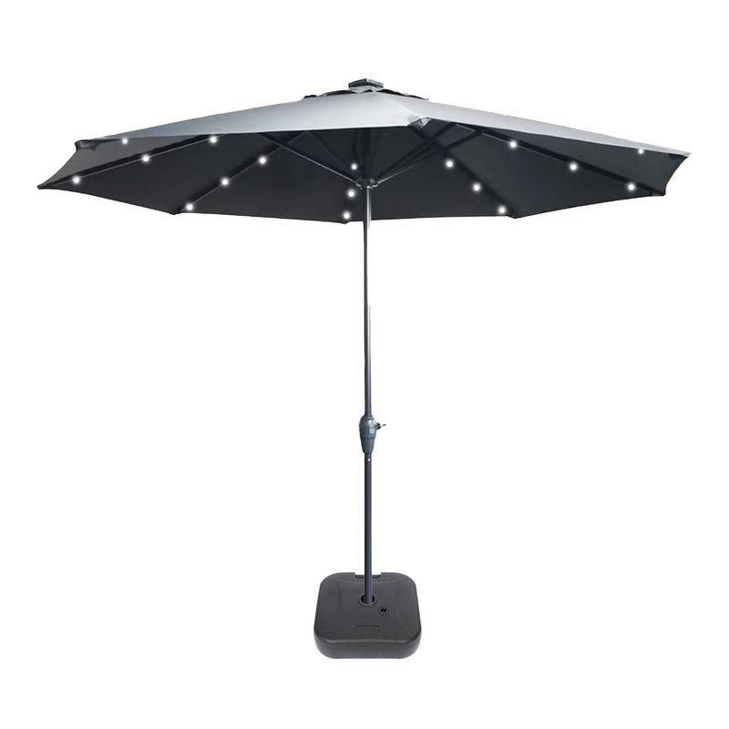 MICA - Sombrilla Plegable Azulo 2.7m con Panel Solar, Base y Puerto USB Gris