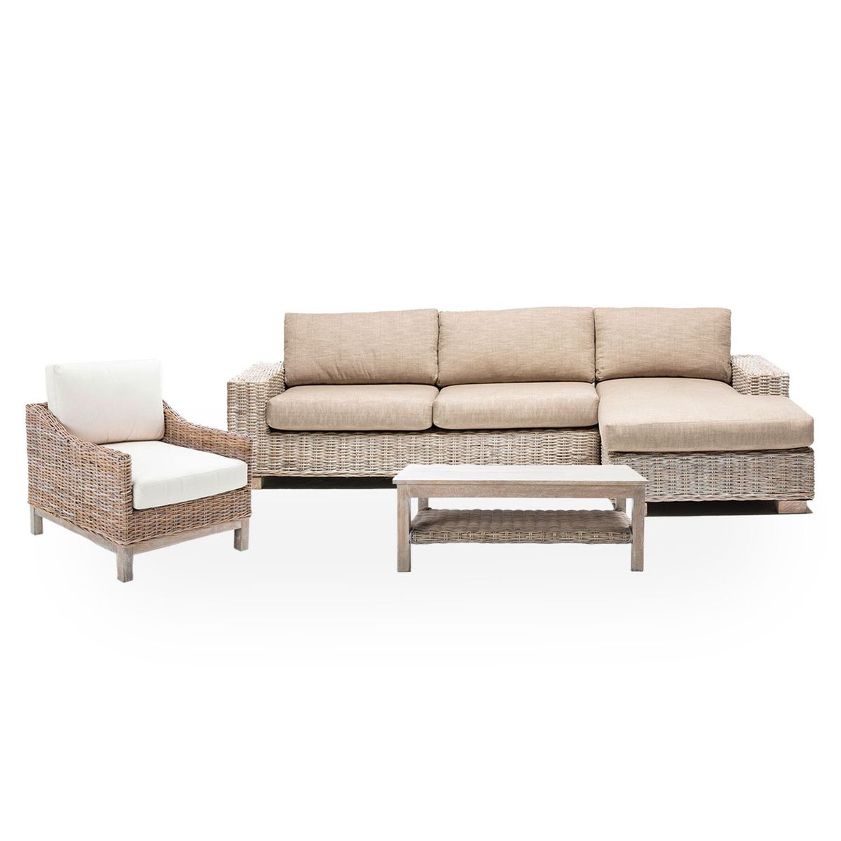 ROBERTA ALLEN - Juego de Sala de Terraza Kubu: Seccional Derecho + Sofá 1 Cuerpo + Mesa de Centro