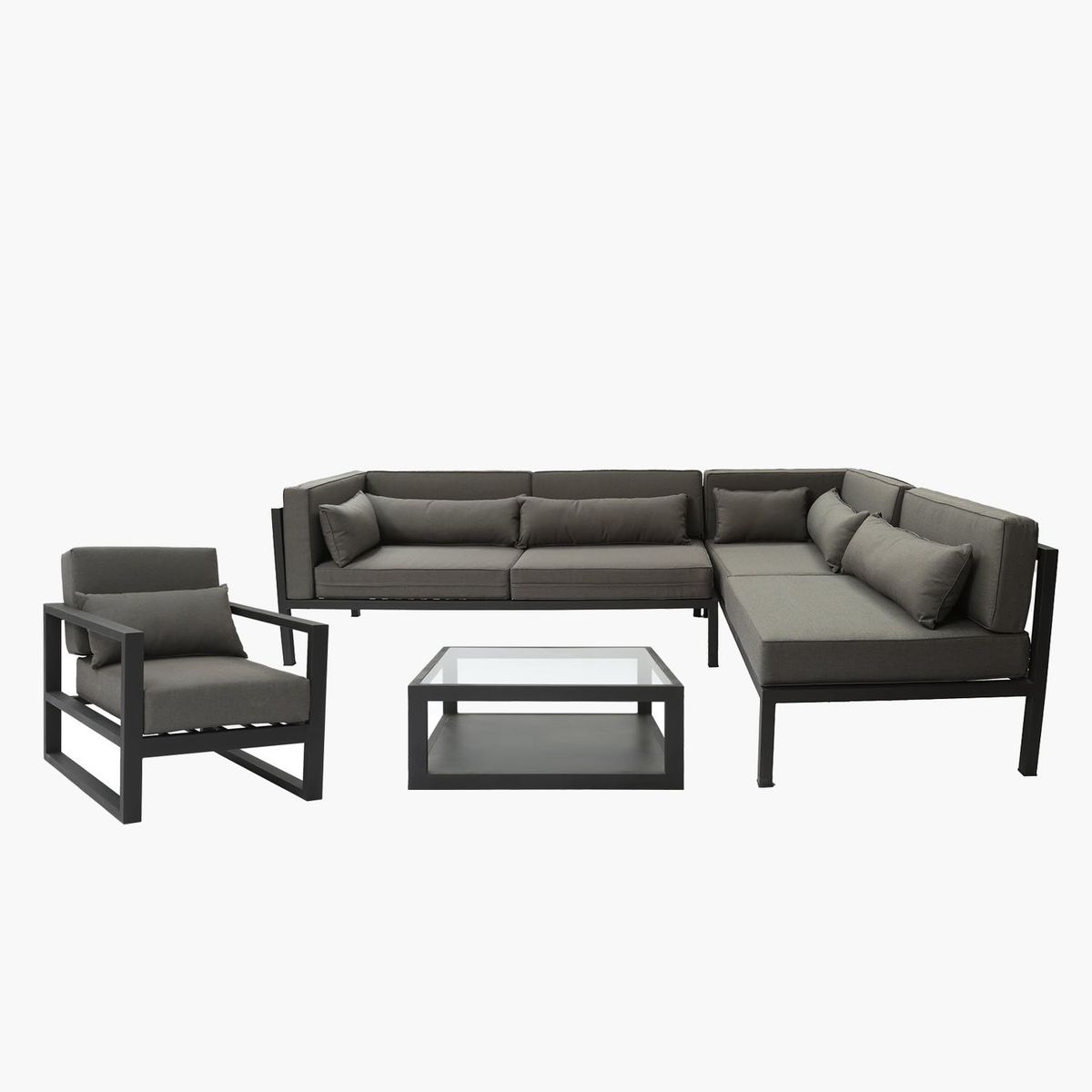 BASEMENT HOME - Juego de Sala de Terraza Monaco Negro: Seccional + Sofá 1 Cuerpo + Mesa de Centro