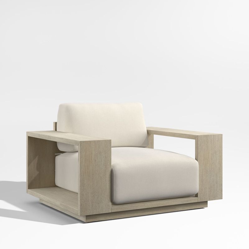 CRATE & BARREL - Silla de Terraza Mallorca de Madera Gris con Cojín