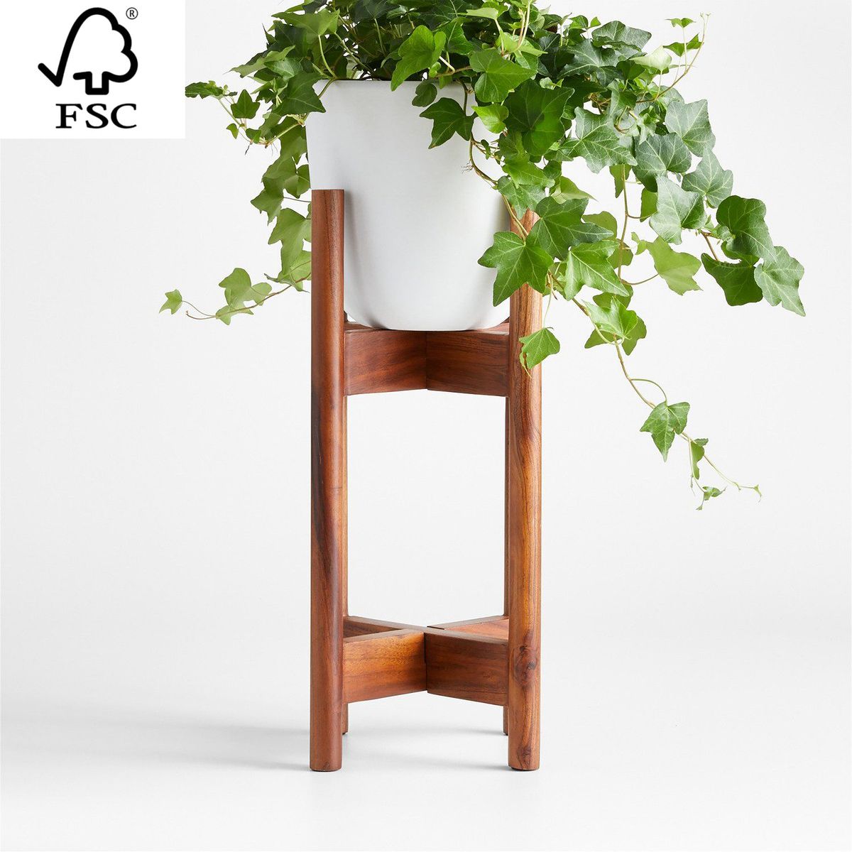 CRATE & BARREL - Macetero Willis De Cerámica Blanca Alto