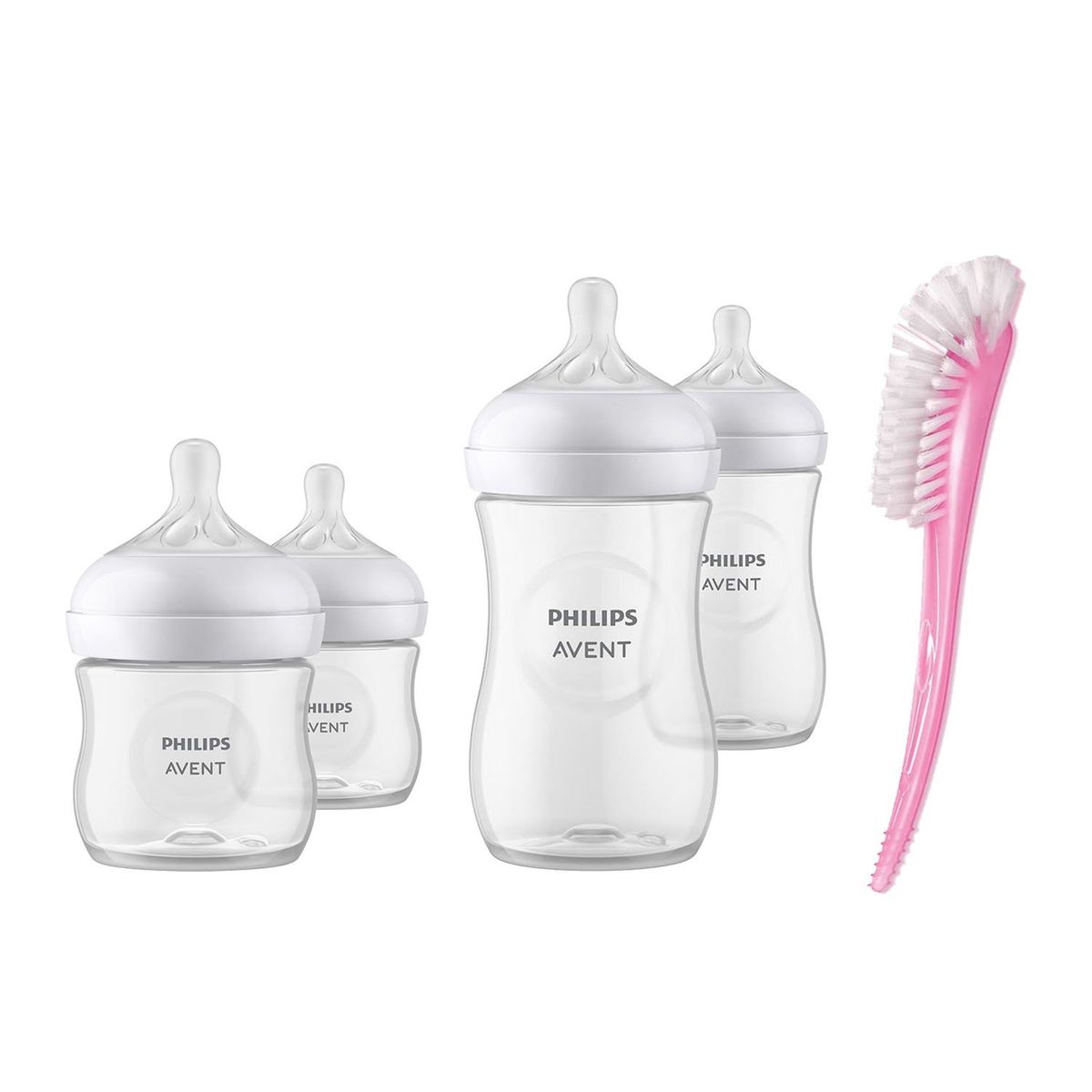 AVENT - Pack 4 biberones + escobilla rosado