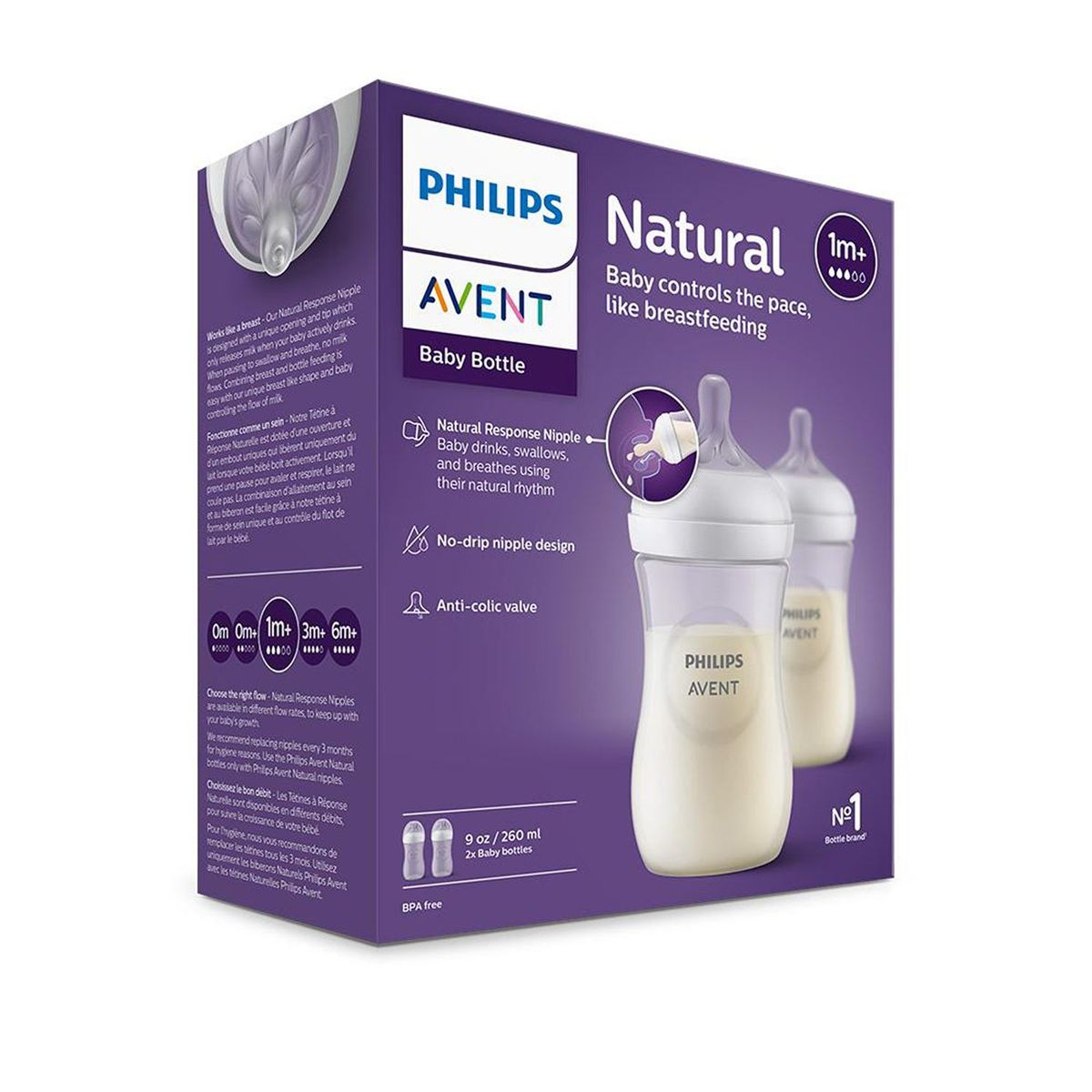 AVENT - Pack 4 biberones + escobilla rosado