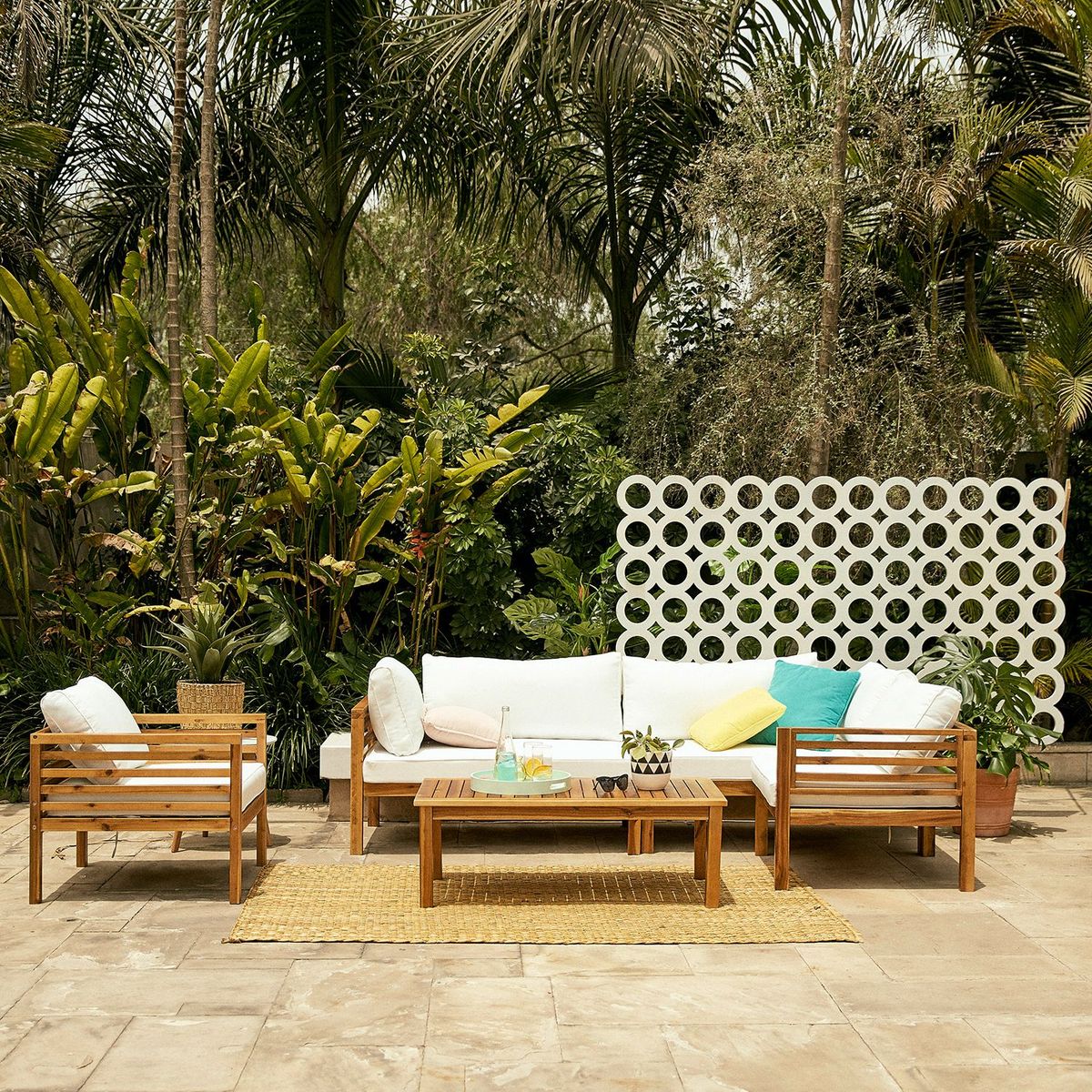 MICA - Juego de Sala de Terraza Camerun: Seccional + Sofá 1 Cuerpo + Mesa de Centro