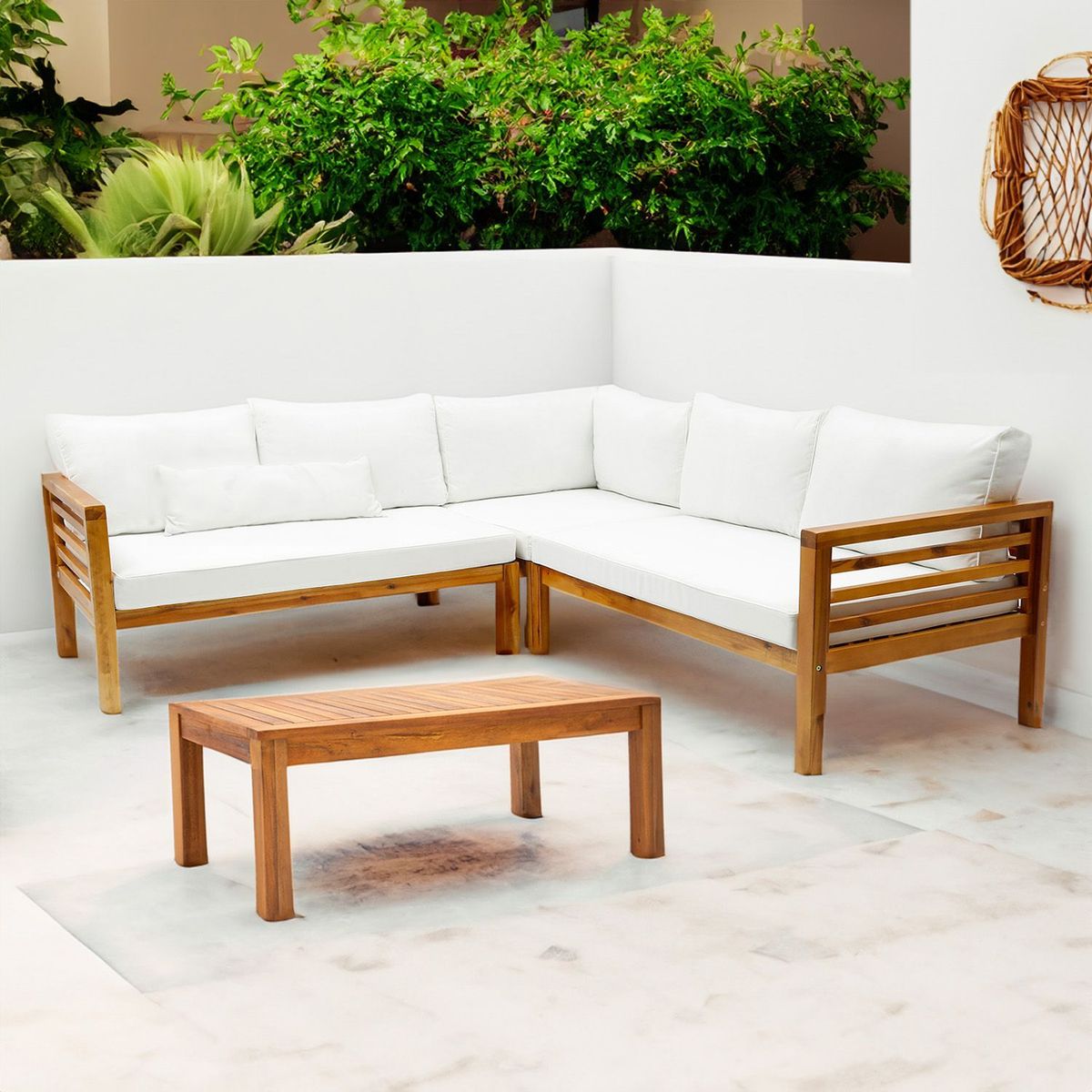 MICA - Juego de Sala de Terraza Camerun: Seccional + Sofá 1 Cuerpo + Mesa de Centro