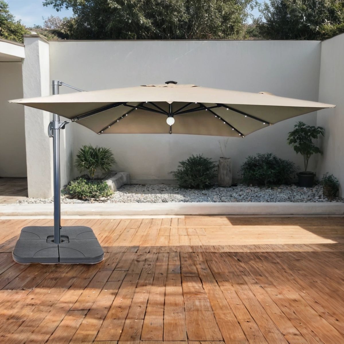 BASEMENT HOME - Sombrilla Plegable Ibiza 3m con Panel Solar con Base
