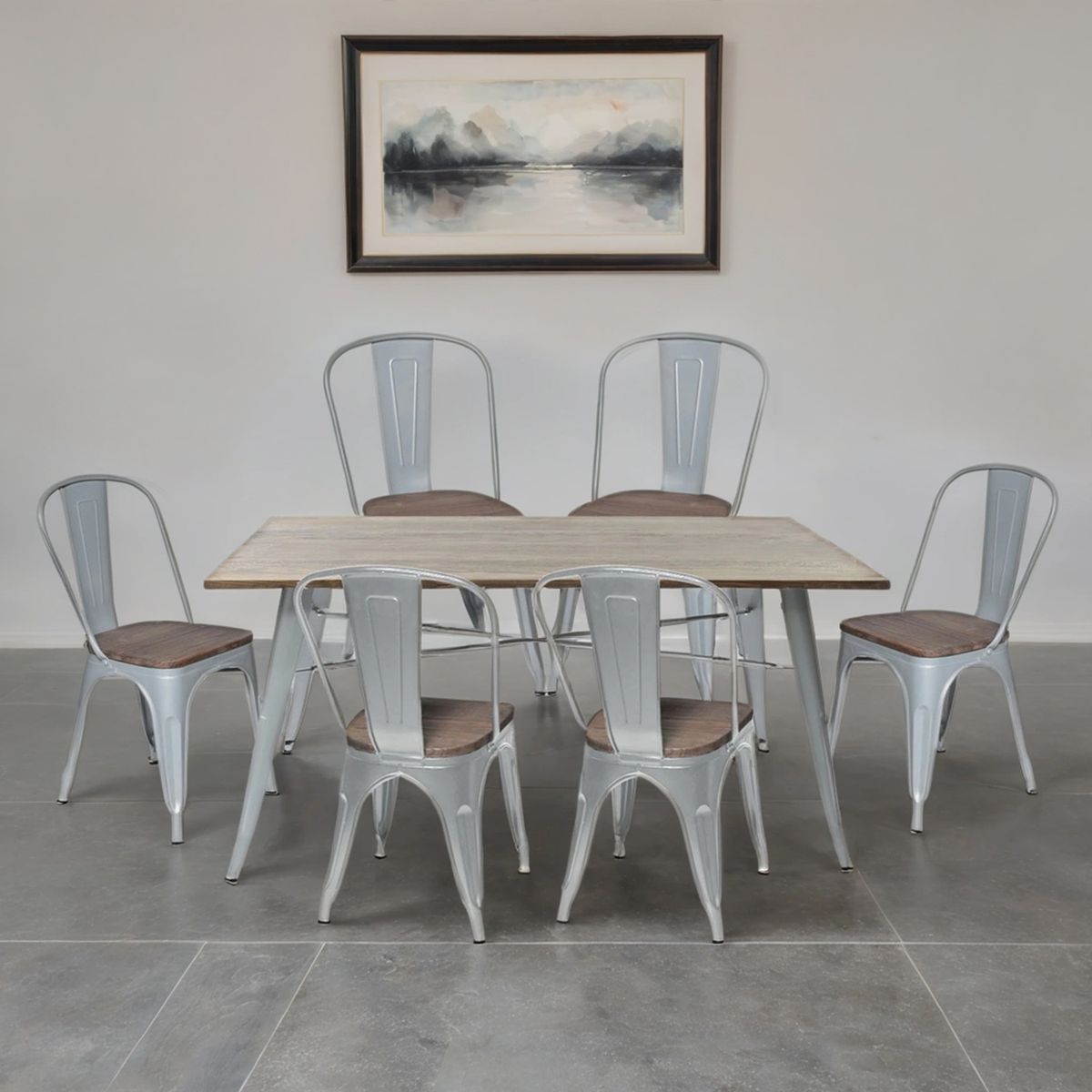 MICA - Juego de Comedor Alton 6 Sillas Gris - Madera