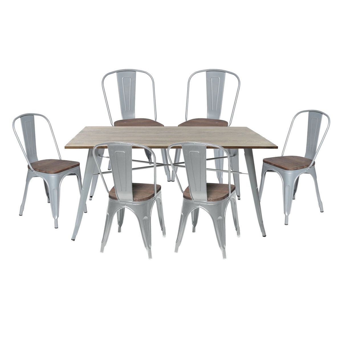 MICA - Juego de Comedor Alton 6 Sillas Gris - Madera