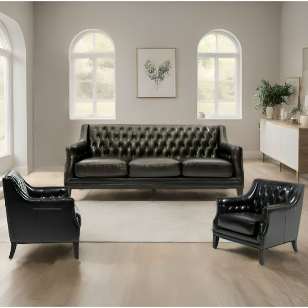 BASEMENT HOME - Juego de Sala Scotland 3-2-1 Cuerpos Cuero Reconstituido