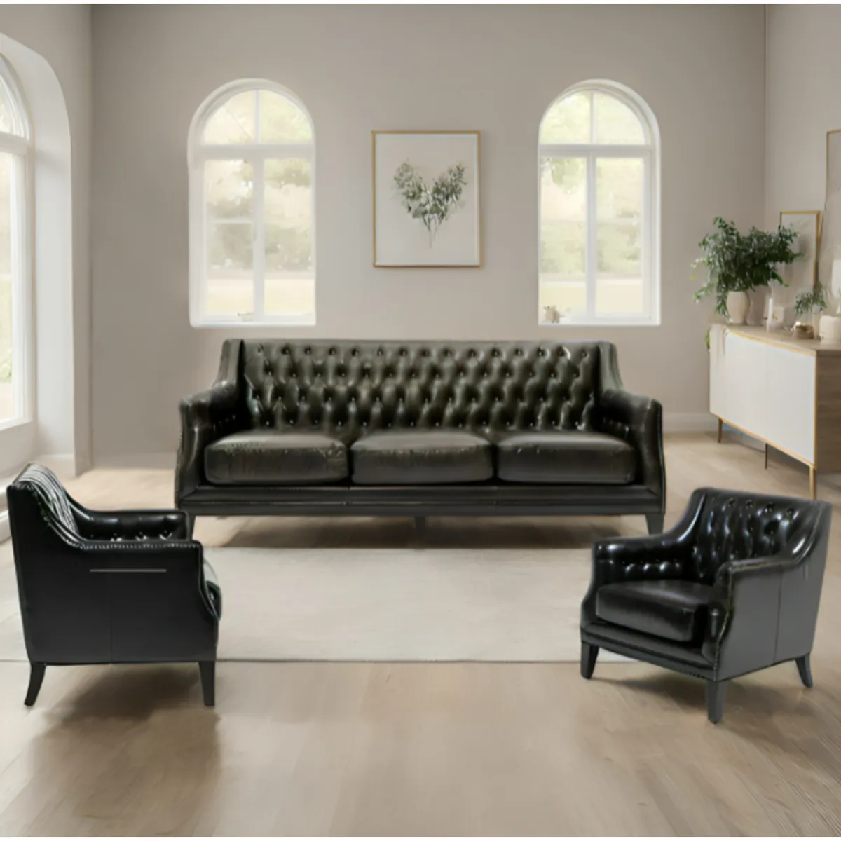 BASEMENT HOME - Juego de Sala Scotland 3-2-1 Cuerpos Cuero Reconstituido