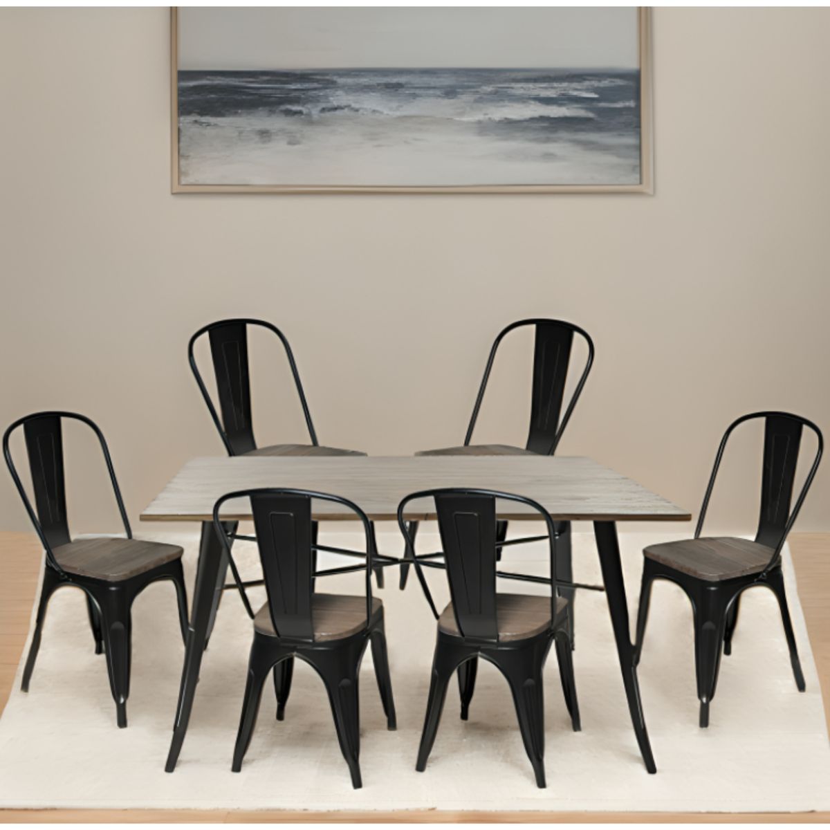 MICA - Juego de Comedor Alton 6 Sillas Negro - Madera