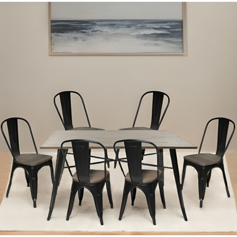 MICA - Juego de Comedor Alton 6 Sillas Negro - Madera