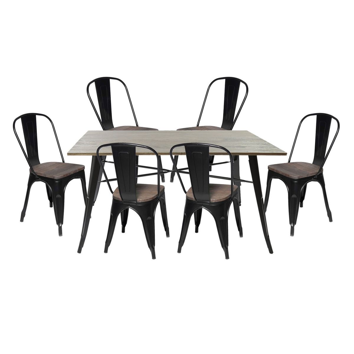 MICA - Juego de Comedor Alton 6 Sillas Negro - Madera